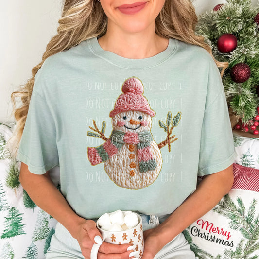 Faux Yarn Pink Snowman